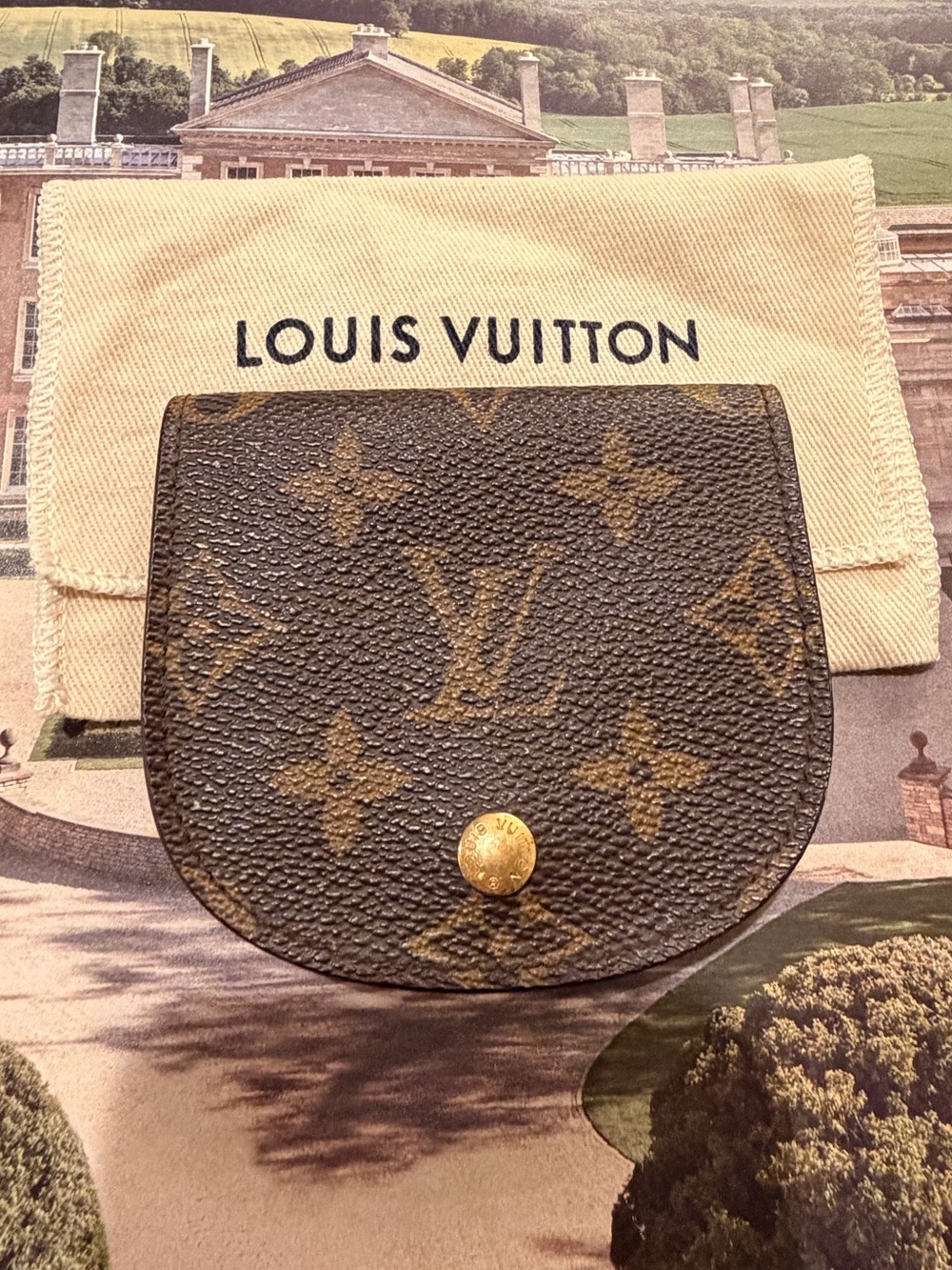 LOUIS VUITTON Monogram Brown Leather Billfold, Coin Pouch Wallet, Gold Button🤎🤎🤎